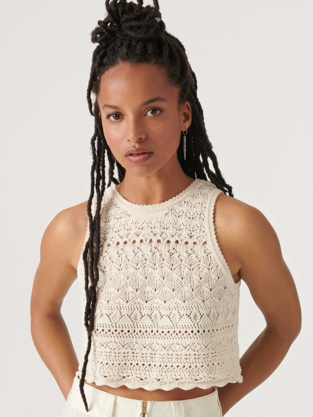 Organic Cotton ✨Crochet Button-Back ✨Crop Tank Top in Cream✨ - Picture 7 of 15